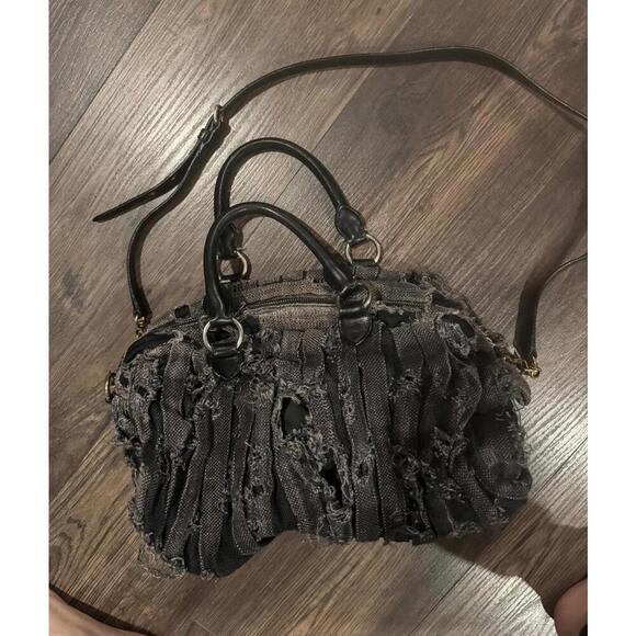 Vintage Miu Miu Distressed Black Denim top handle/crossbody bag - Picture 1 of 9